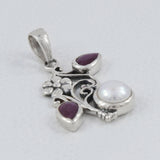 African Ruby & Pearl Designer Silver Pendant