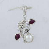 African Ruby & Pearl Designer Silver Pendant