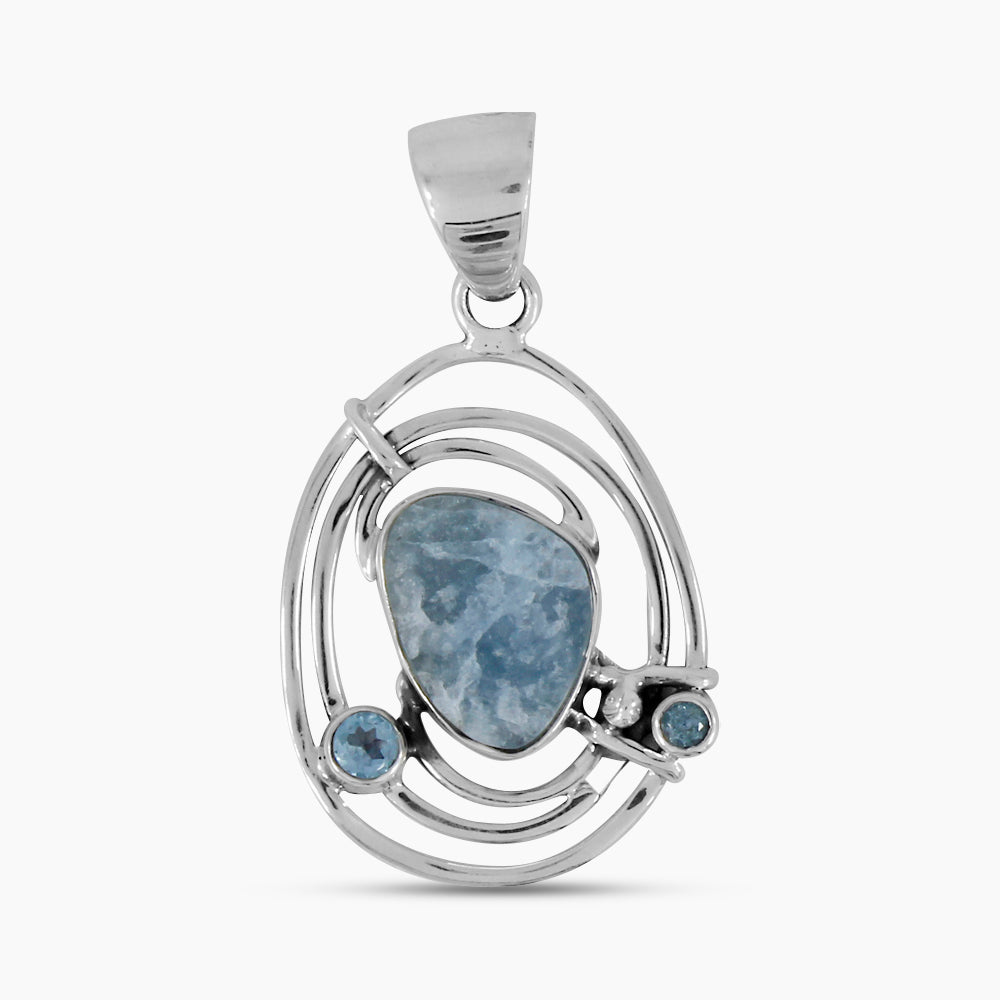 925 Silver Rough Aquamarine Pendants