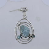 Rough Aquamarine and Blue Topaz 925 Silver Pendant