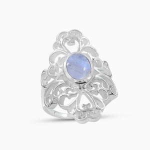 Natural Rainbow Moonstone Silver Rings