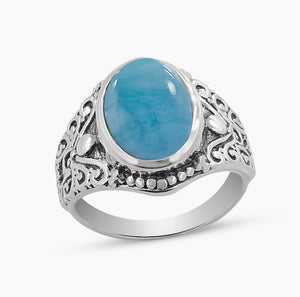 Natural Larimar Silver Rings