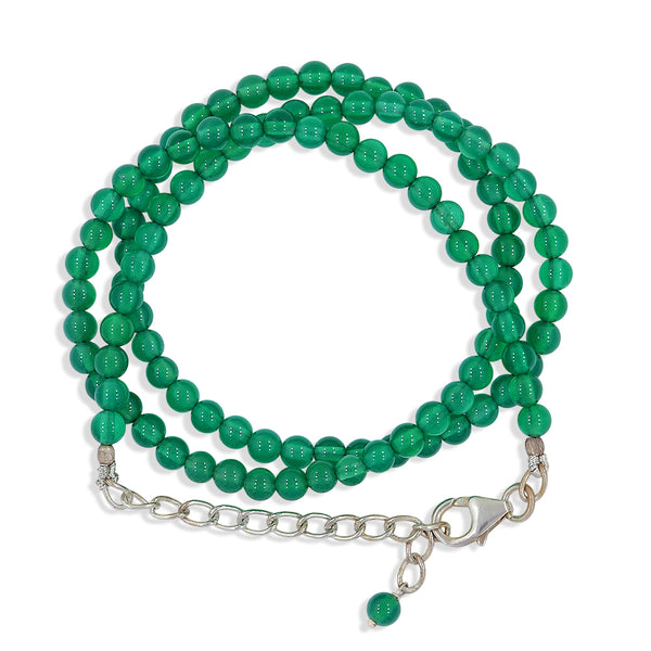 Round Smooth Green Onyx Silver Beads