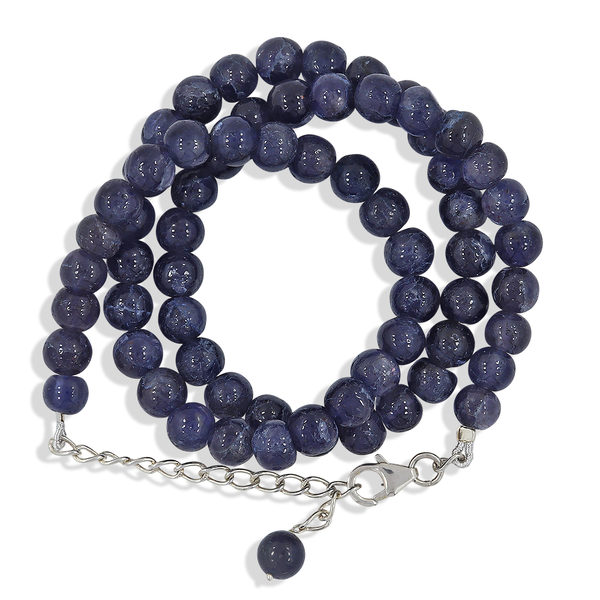 Blue Iolite 7mm Round Beads Silver Necklace