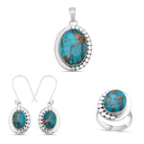 Blue Copper Turquoise Silver Pendant Set