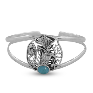 Larimar Gemstone Cuff Bangle - Mermaid Designer Jewelry
