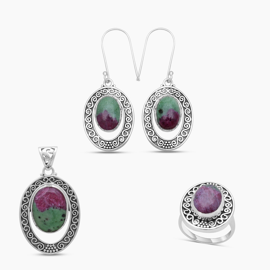 Ruby Zoisite Silver Pendant Set