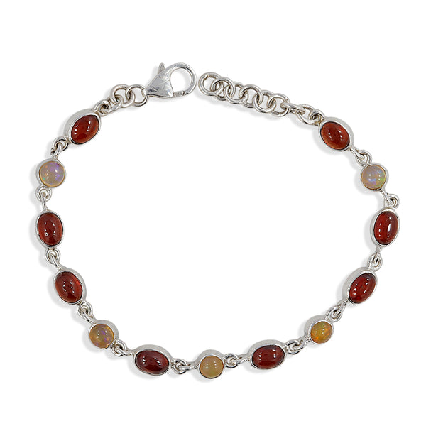 Ethiopian Opal & Hessonite Silver Bracelets
