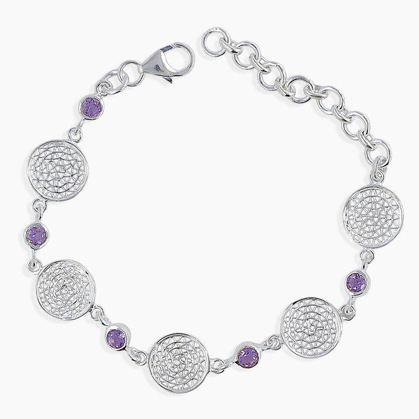 925 Silver Amethyst Filigree Designer Bracelet