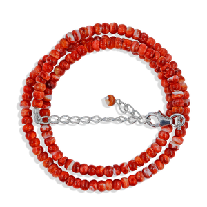 Red Coral Sphere Beads 925 Sterling Silver Necklace