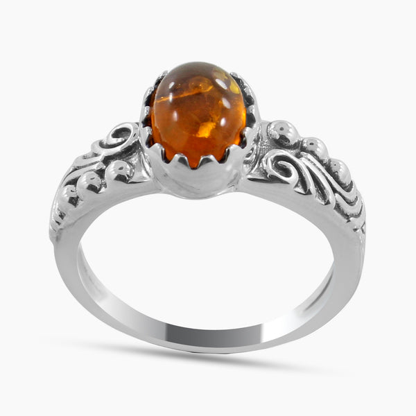 925 Sterling Silver Amber Rings