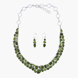 Peridot and Idocrase Gemstone Jewelry Set Necklace