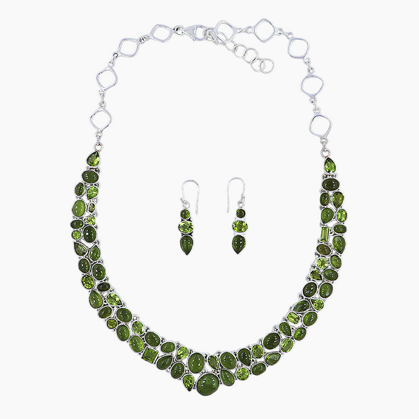 Peridot and Idocrase Gemstone Jewelry Set Necklace