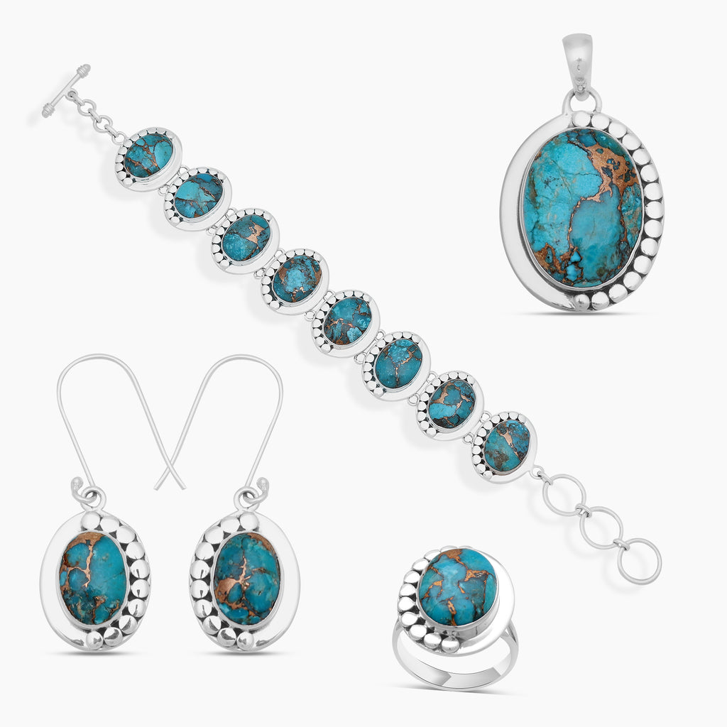 Blue Copper Turquoise Silver Pendant Sets