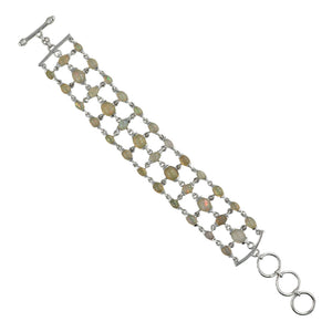 Rainbow Moonstone Three Layers Silver Bracelet