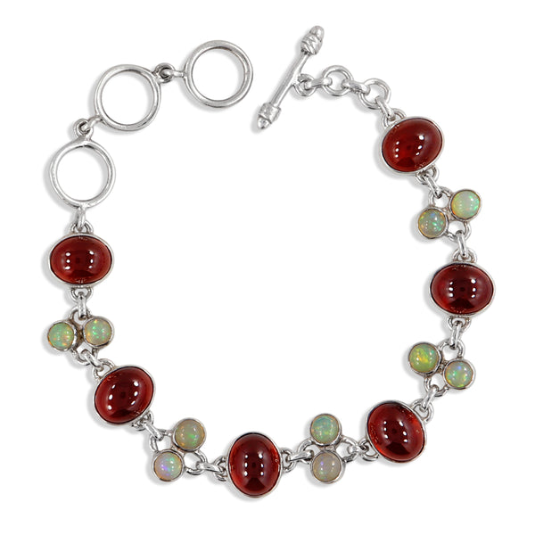 Ethiopian Opal & Hessonite Silver Bracelet