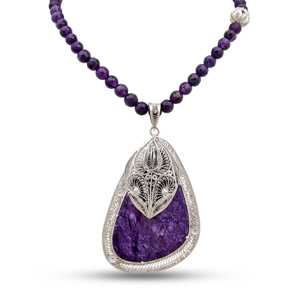 Charoite Silver Beads Necklace
