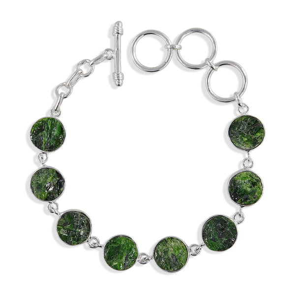 Raw Chrome Diopside Silver Bracelet