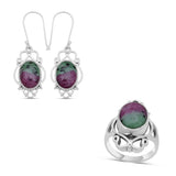 925 Silver Ruby Zoisite Ring & Earrings Set