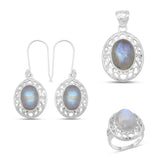 Rainbow Moonstone Silver Pendant Set