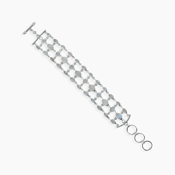 Rainbow Moonstone Three Layers Silver Bracelet