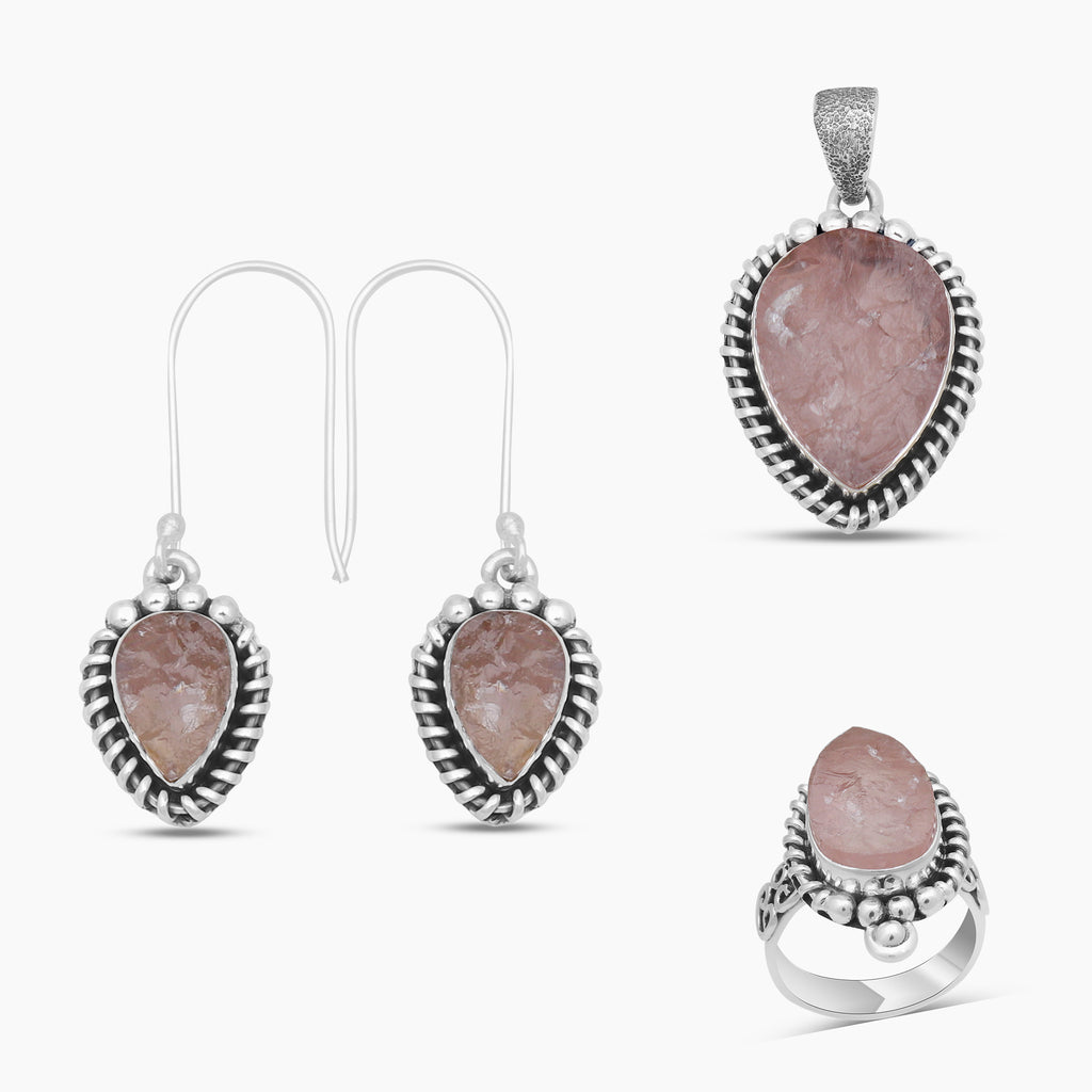 925 Sterling Silver Rose Quartz Pendant Sets