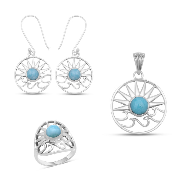 925 Sterling Silver Larimar Pendant Set