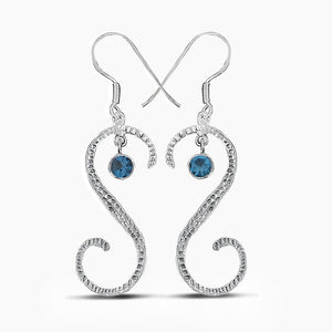 S Shape Blue Topaz Silver Earring