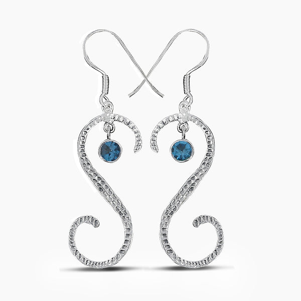 S Shape Blue Topaz Silver Earring