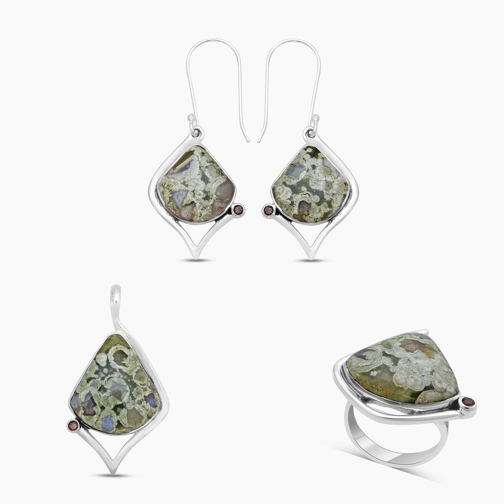 Rainforest jasper Silver Pendant Sets