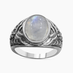 Natural Rainbow Moonstone 925 Sterling Silver Ring