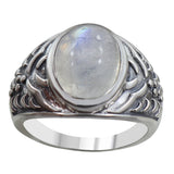 Natural Rainbow Moonstone 925 Sterling Silver Ring