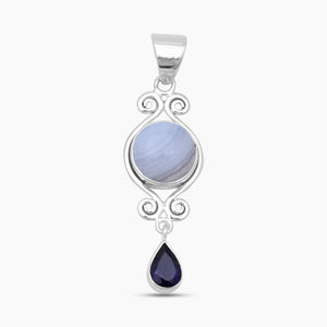 Blue Lace Agate & Iolite Silver Pendants