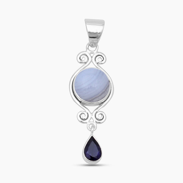 Blue Lace Agate & Iolite Silver Pendants