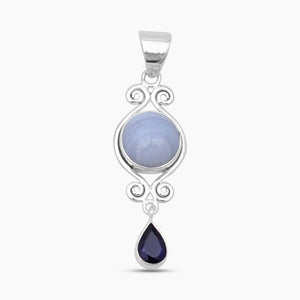 Blue Lace Agate & Iolite Silver Pendants