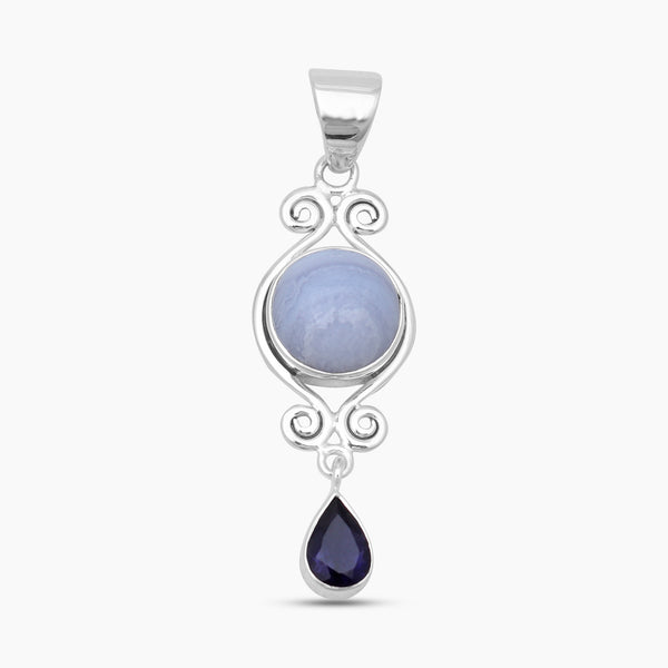 Blue Lace Agate & Iolite Silver Pendants