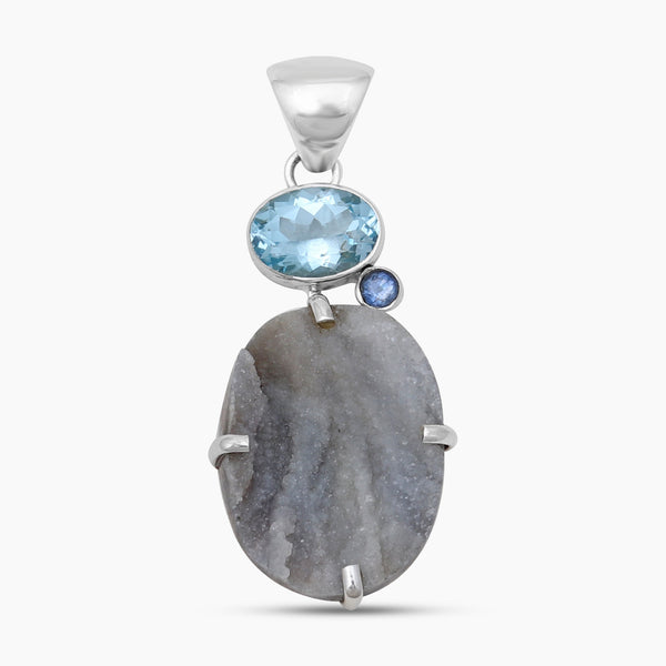 Chalcedony Druzy Silver Pendants