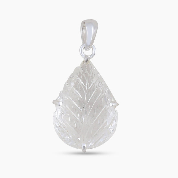 925 Silver Carving leaf Crystal Pendant