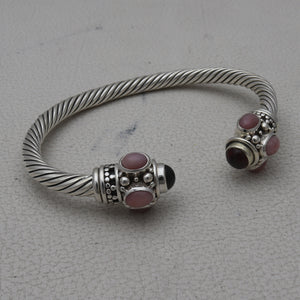 Solid 925 Sterling Silver Pink Opal Bangle Adjustable Jewelry