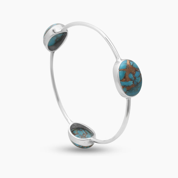Blue Copper Turquoise Silver Bangles