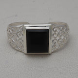 Solid 925 Sterling Silver Black Onyx Mens Bangle