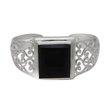 Solid 925 Sterling Silver Black Onyx Mens Bangle