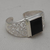 Solid 925 Sterling Silver Black Onyx Mens Bangle