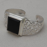 Solid 925 Sterling Silver Black Onyx Mens Bangle