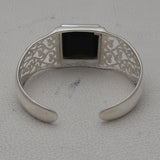 Solid 925 Sterling Silver Black Onyx Mens Bangle