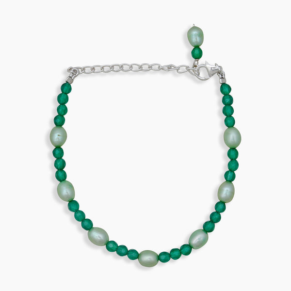 Green Onyx & Pearl Beads Bracelet