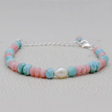 Larimar' Pink Opal' Pearl Beads Bracelet