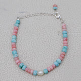 Larimar' Pink Opal' Pearl Beads Bracelet