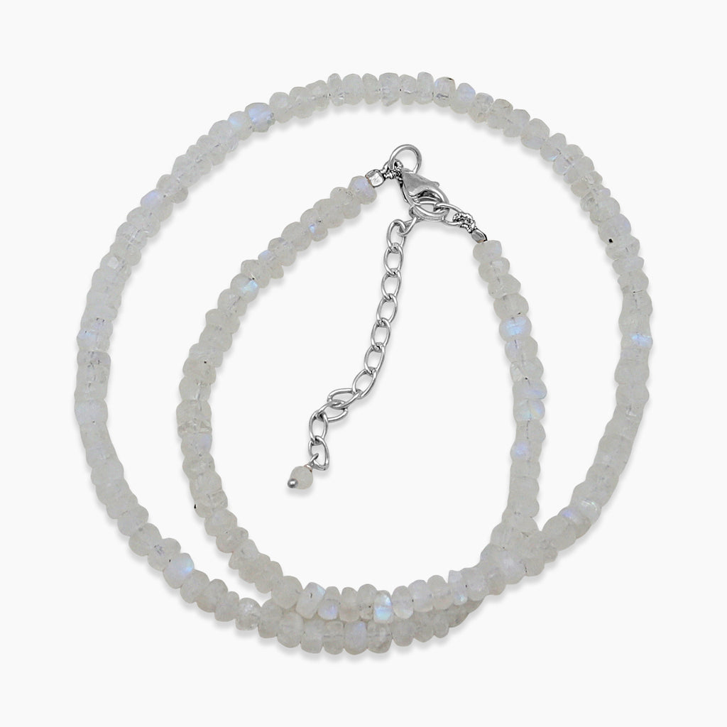 Rainbow Moonstone Silver Beads Necklaces