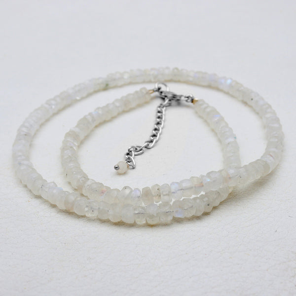 Rainbow Moonstone Silver Beads Necklaces